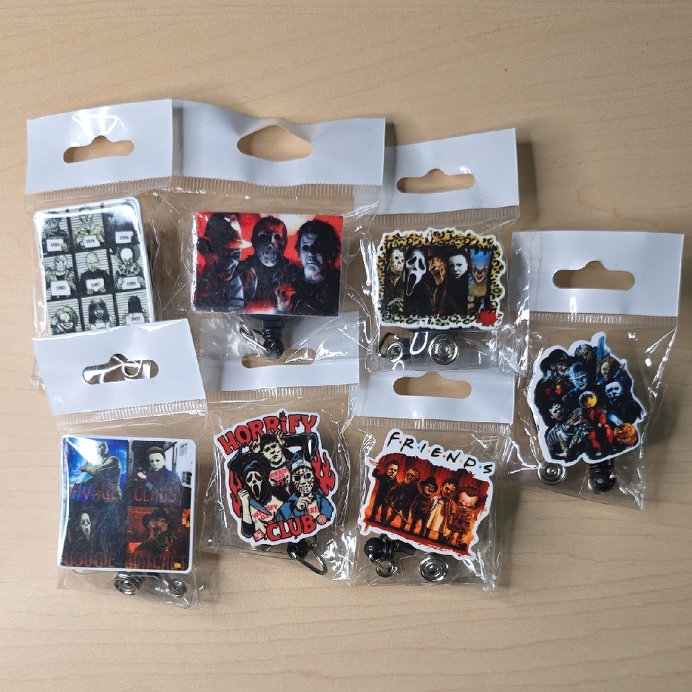 Horror Halloween Slasher Themed Badge Reel Set Nursing Office